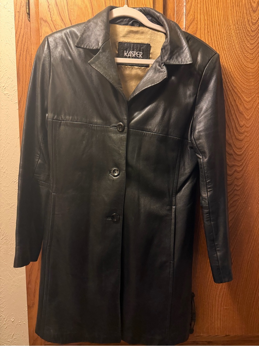 Kasper Black Leather Button-Front Coat